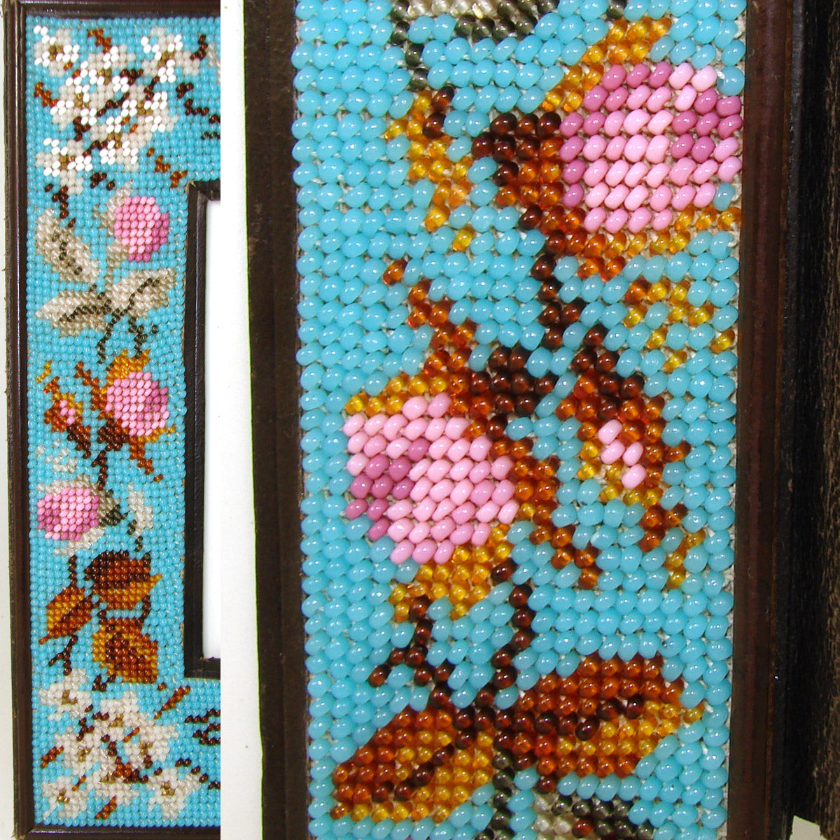 Lovely Antique Victorian Beadwork Picture Frame or Note Pad with Milk Glass Insert