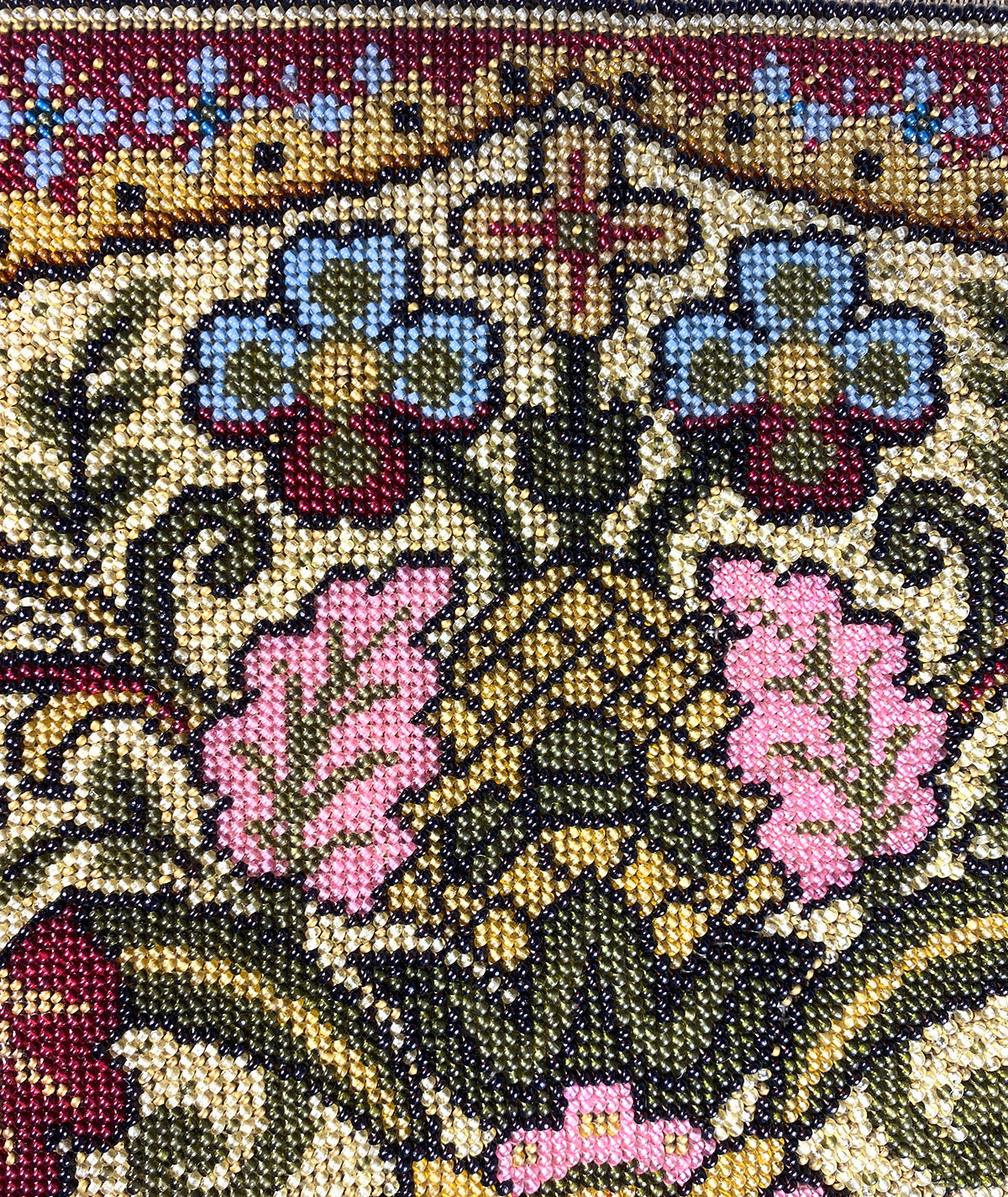 Antique Victorian Beadwork Needlepoint 20" x 9" Panel, Tea Tray or Make a Pillow