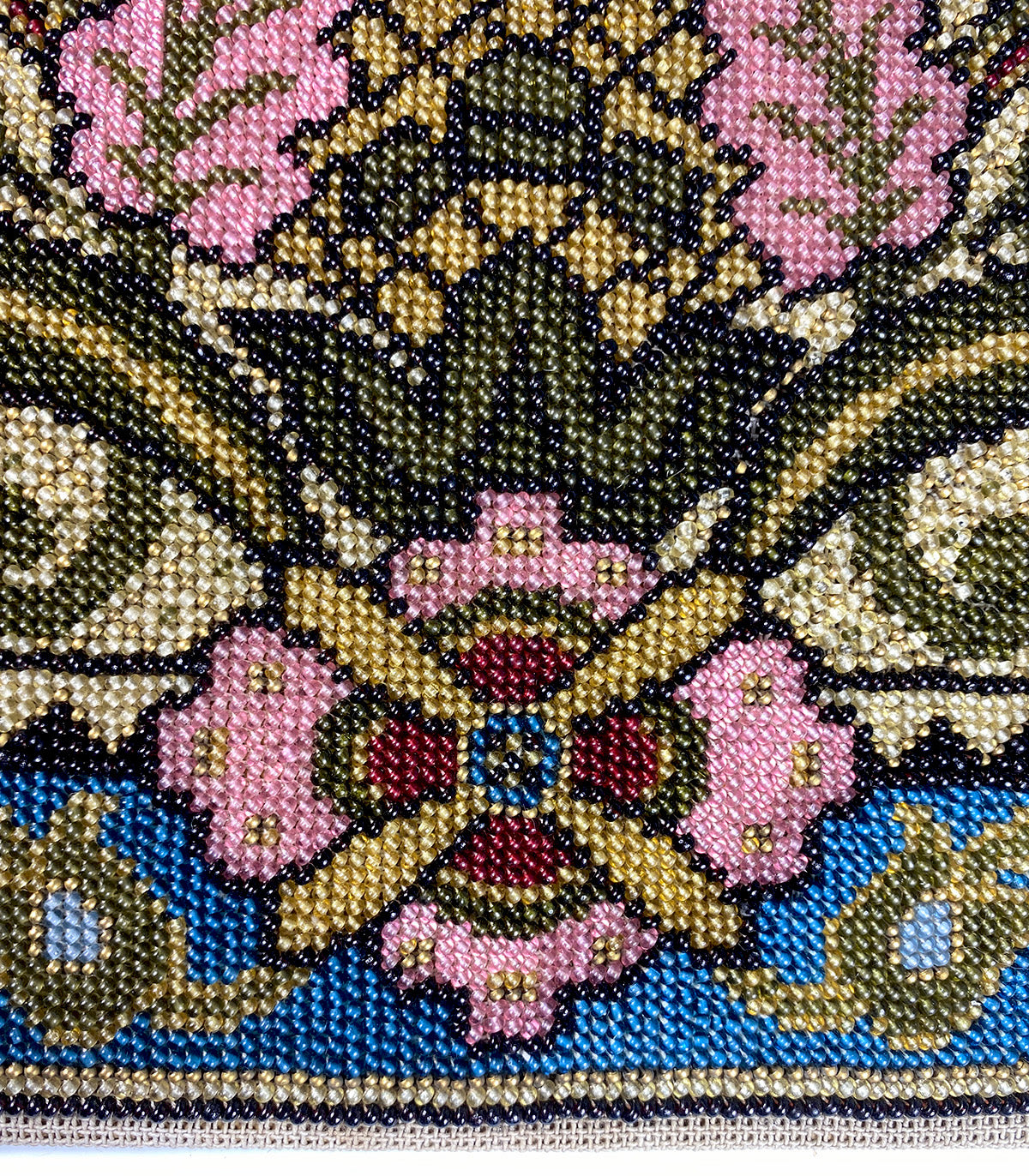 Antique Victorian Beadwork Needlepoint 20" x 9" Panel, Tea Tray or Make a Pillow