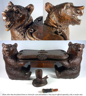 Rare Antique Black Forest 8.5" Sitting Bears Music Box, Musical Stool for Child, or Table Service