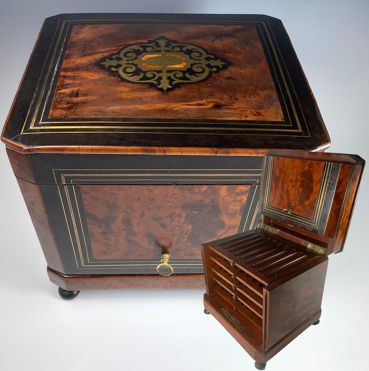 Antique French Napoleon III Era (c.1850-70) Cigar Cabinet, Chest, Presentation Box, Holds 50