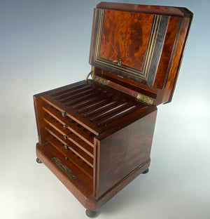 Antique French Napoleon III Era (c.1850-70) Cigar Cabinet, Chest, Presentation Box, Holds 50