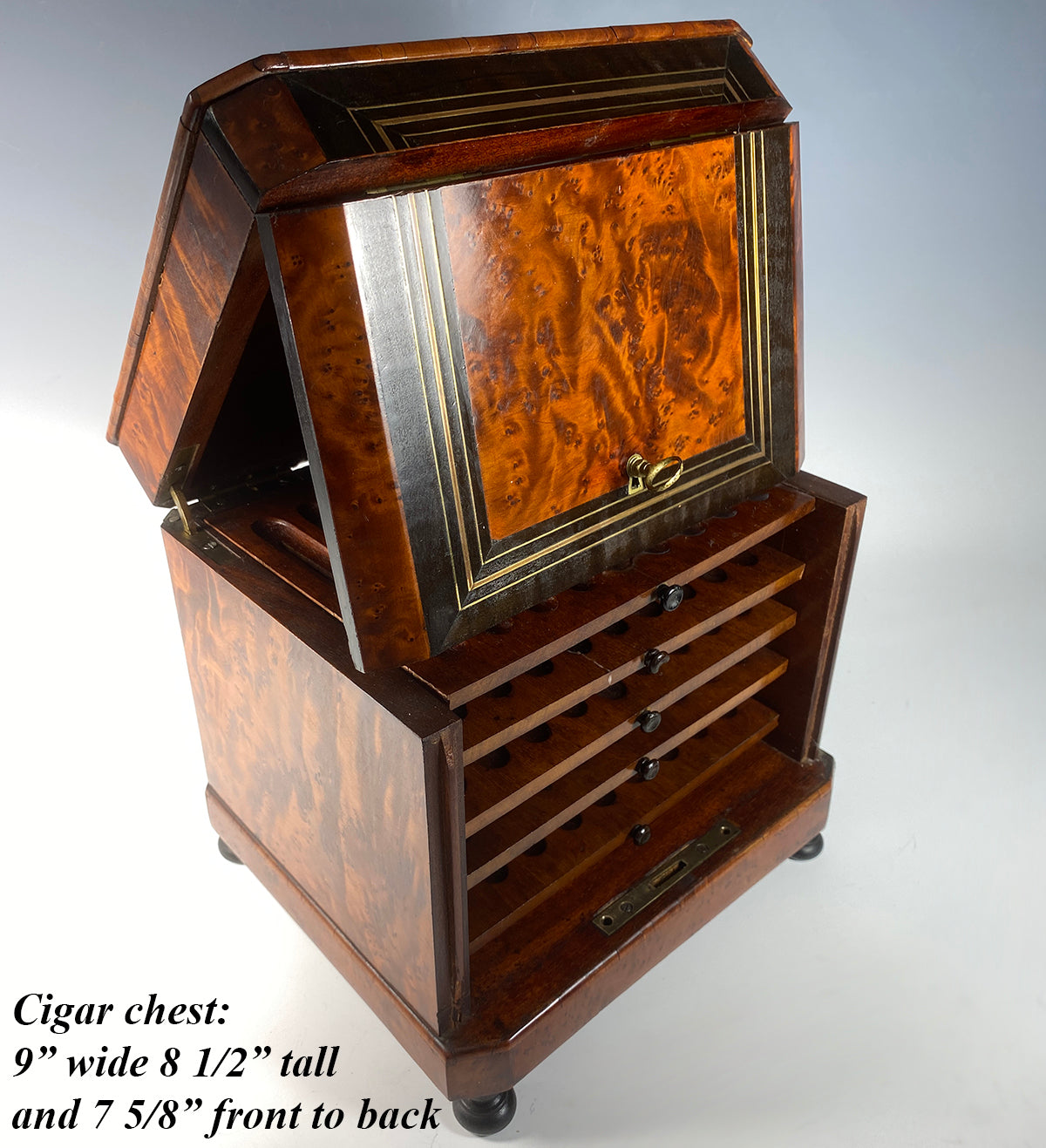 Antique French Napoleon III Era (c.1850-70) Cigar Cabinet, Chest, Presentation Box, Holds 50