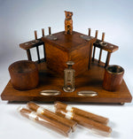 Antique to Vintage Hand Carved Dog Smoker's Stand, Cigar Caddy, Cutter & Match Striker