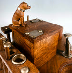 Antique to Vintage Hand Carved Dog Smoker's Stand, Cigar Caddy, Cutter & Match Striker