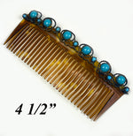 Antique French Tiara 4.5" Hair Comb, Ornament, Napoleon III Blue Opaline Cabochons