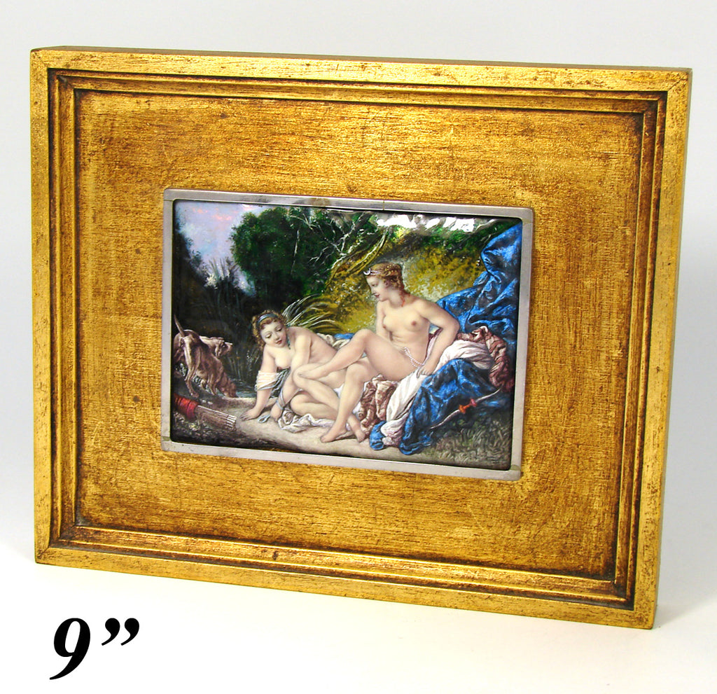 Antique to Vint. Kiln-fired Limoges Style Enamel Miniature Painting, after Boucher "Diana Leaving Her Bath"