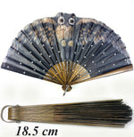 Antique Hand Painted Hand Fan is an Owl, Sequins on Mesh Fabric, EC, 17.5 cm Guards