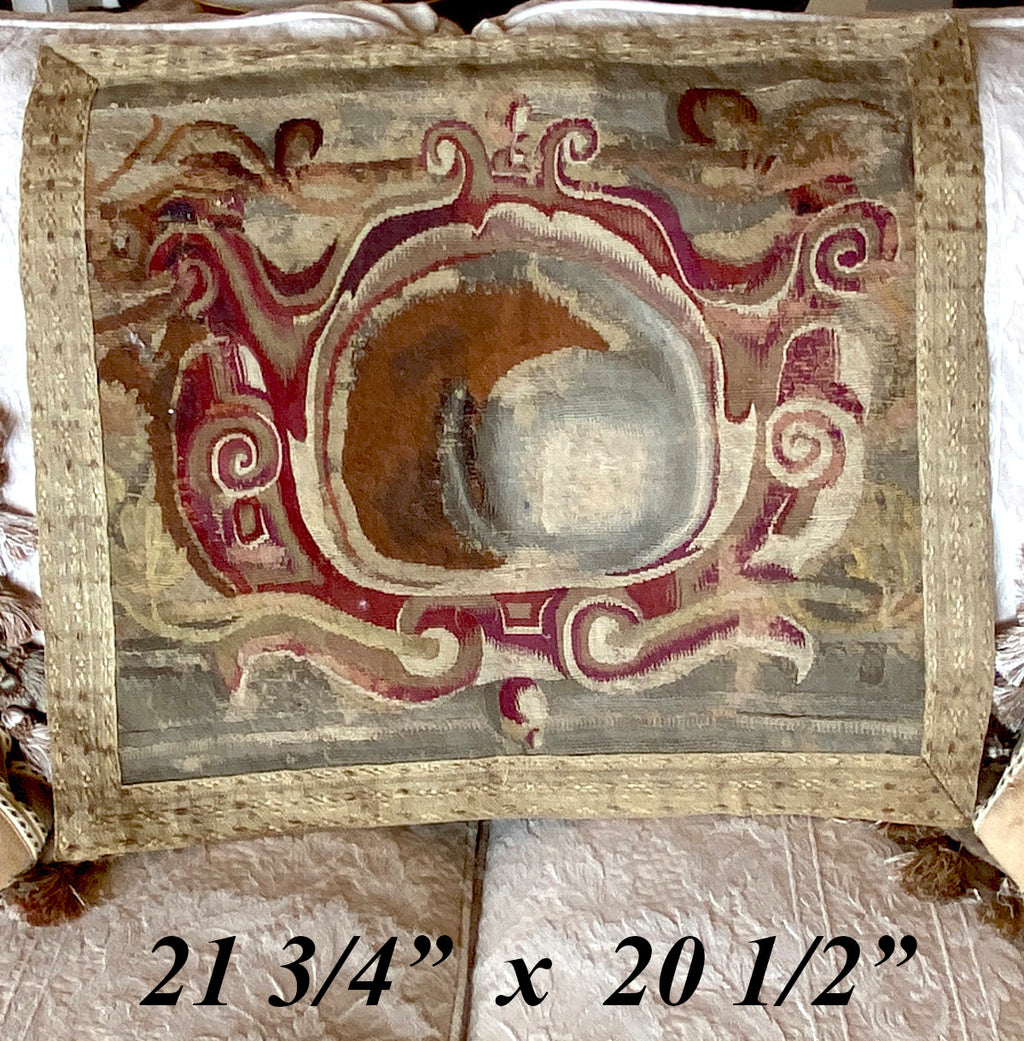 Antique 17th Century Aubusson or Gobelin Tapestry Fragment, Wall Hanging or Make Pillow