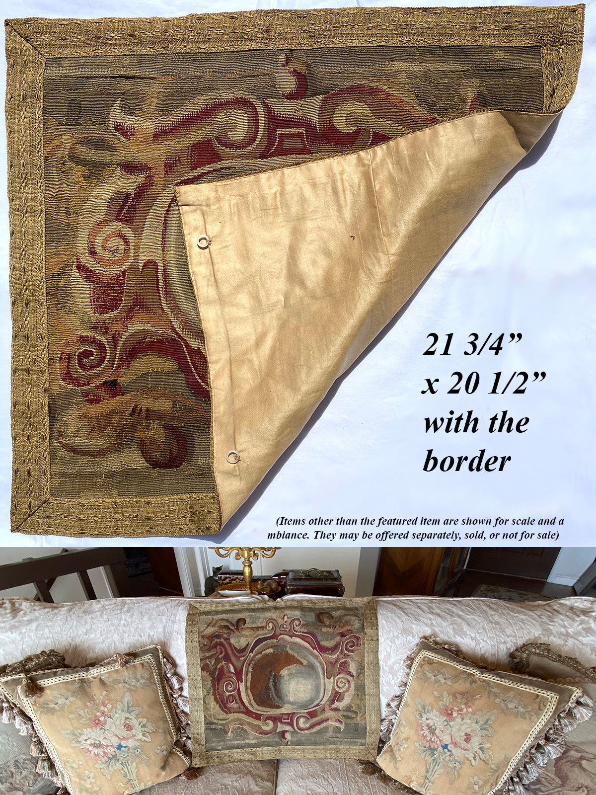 Antique 17th Century Aubusson or Gobelin Tapestry Fragment, Wall Hanging or Make Pillow