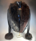 Fine Vintage 1950s Russian Wolf Fur Collar and Cuffs, Cashmere Cardigan Sweater