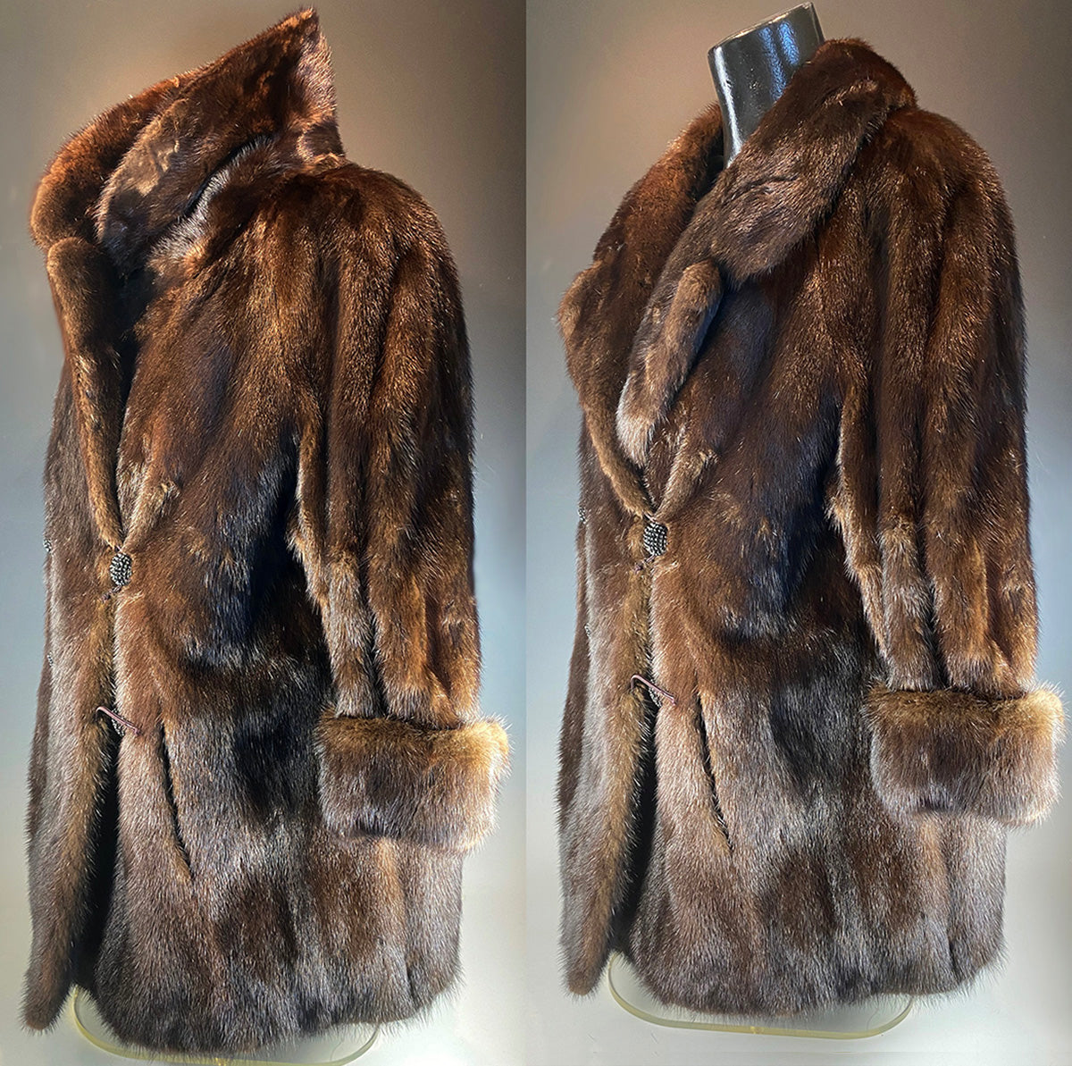 Vintage Mink Coat, Jacket, 3/4 length and size 8-12, Quilted Silk