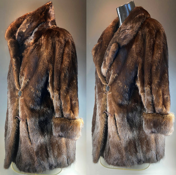 Vintage Mink Coat, Jacket, 3/4 length and size 8-12, Quilted Silk