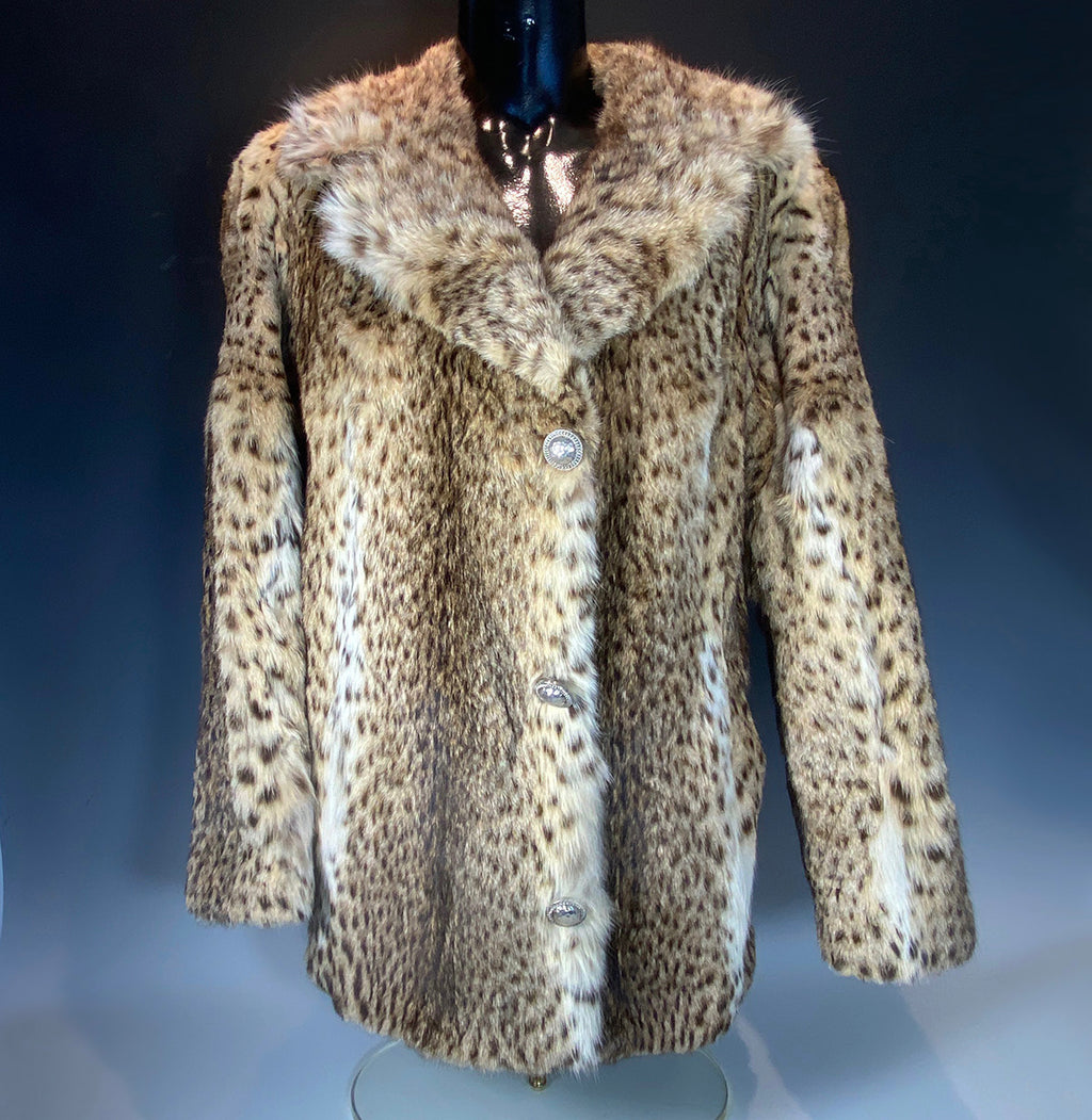 Fine Vintage Natural Bobcat, Lynx Fur Jacket, Coat, Custom Made, Tailored Size 8-10, Medium