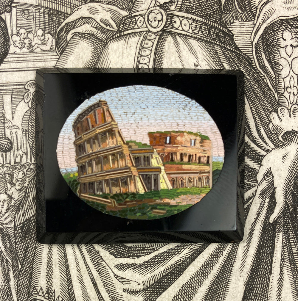 Superb Unmounted Victorian Era Italian Grand Tour Micro Mosaic, 40mm Coliseum Rome