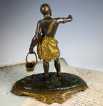 Antique French Empire Bronze Blackamoor Match Caddy, Holder, Striker, 7" Nubian Sculpture