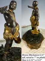 Antique French Empire Bronze Blackamoor Match Caddy, Holder, Striker, 7" Nubian Sculpture