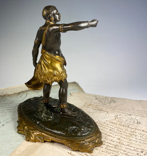 Antique French Empire Bronze Blackamoor Match Caddy, Holder, Striker, 7" Nubian Sculpture