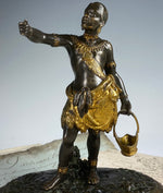 Antique French Empire Bronze Blackamoor Match Caddy, Holder, Striker, 7" Nubian Sculpture