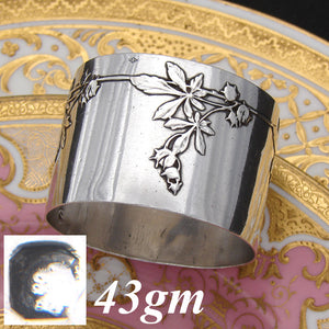 Antique French Sterling Silver 2" Napkin Ring, Applied or Raised Foliate Decoration