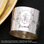 Antique French .800 (nearly sterling) Silver Napkin Ring, Floral & Foliate Garland Bas Relief