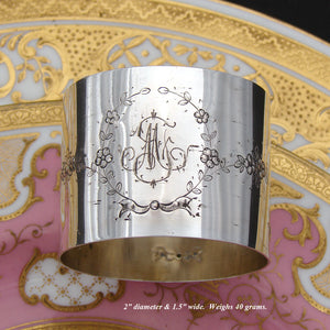 Antique French .800 (nearly sterling) Silver Napkin Ring, Floral & Foliate Garland Bas Relief