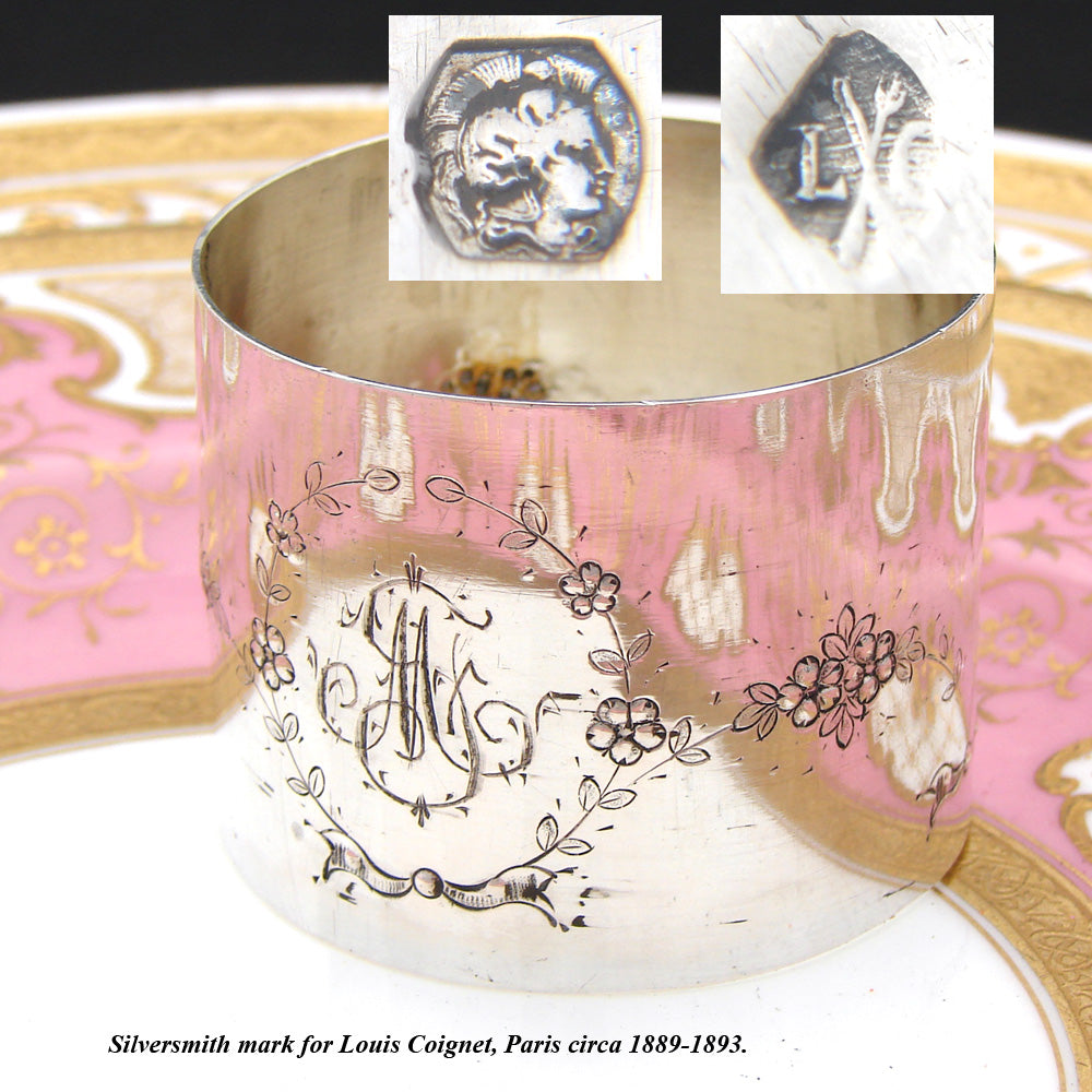 Antique French .800 (nearly sterling) Silver Napkin Ring, Floral & Foliate Garland Bas Relief