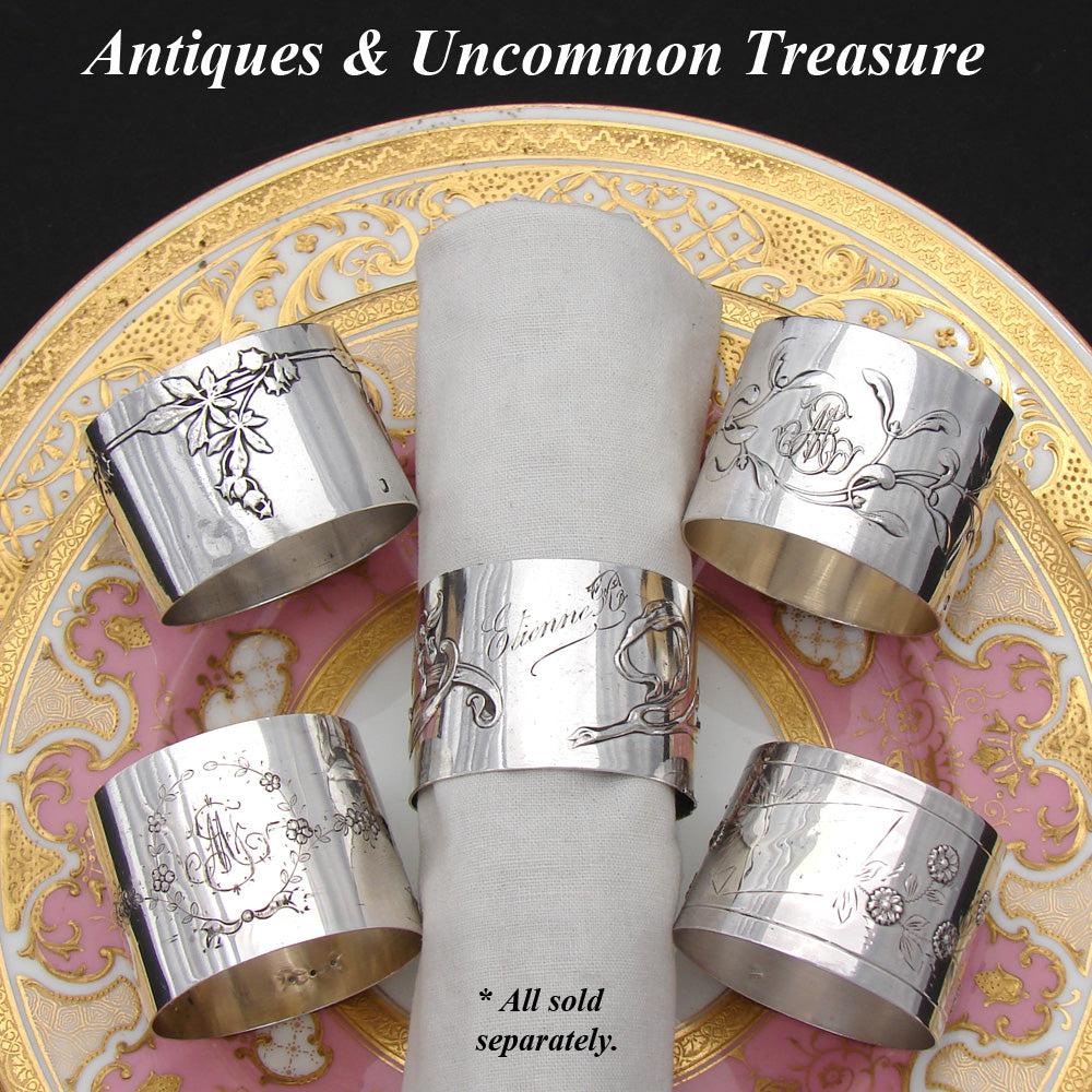 Antique French .800 (nearly sterling) Silver Napkin Ring, Floral & Foliate Garland Bas Relief