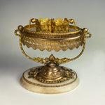 Antique French Opaline Glass & Ormolu Double Scent Caddy, Perfume Box, Egg-Shape