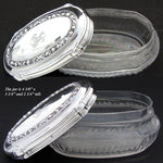 Antique French Sterling Silver & Etched Glass 4pc Vanity Set: Two Perfumes, Jar & 16" SP Tray