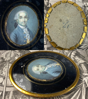 Splendid 18th Century Portrait Miniature of a Gentleman, Rare French Eglomise Frame