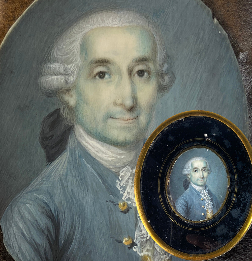 Splendid 18th Century Portrait Miniature of a Gentleman, Rare French Eglomise Frame