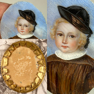 Darling Antique Germany Portrait Miniature of a Beautiful Blond Child in a Coat and Hat