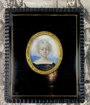 Antique c.1830s French Portrait Miniature of a Child, Young Blond Girl, Louis-Philippe Era