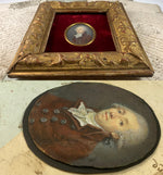 Fine Antique 18th Century Portrait Miniature, Dignified Man in Wood and Applique Frame
