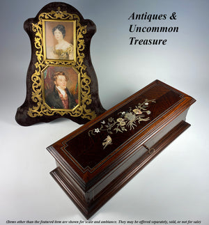 2 Superb pre-Victorian English Portrait Miniatures, Pair, Couple in Elaborate Double Frame 12" Tall