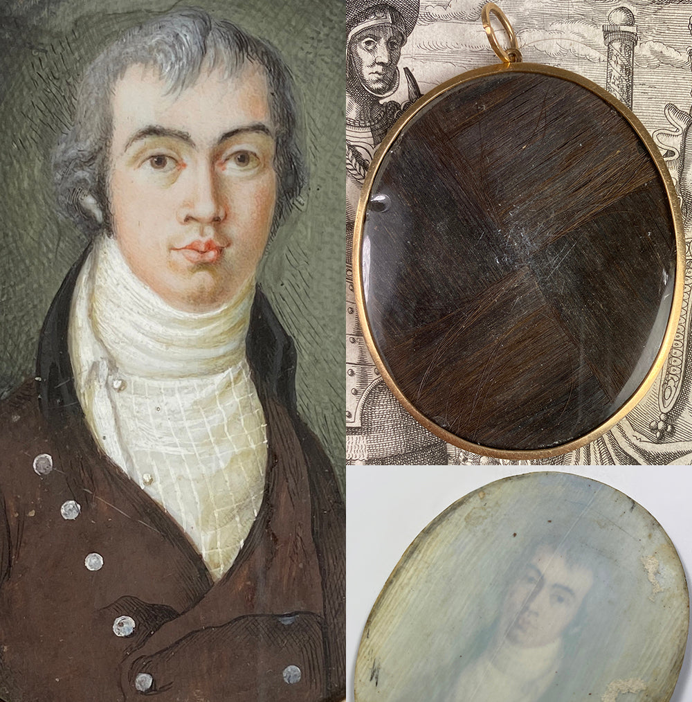 Elegant 18k Gold Pendant RARE Portrait Miniature Incroyables et Merveilleuses c.1795-99 Fashion