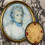 Fine 18th Century English Portrait Miniature, 1" face, Frame has 14k Gold Face Plaque on Brass