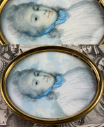 Fine 18th Century English Portrait Miniature, 1" face, Frame has 14k Gold Face Plaque on Brass