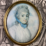 Fine 18th Century English Portrait Miniature, 1" face, Frame has 14k Gold Face Plaque on Brass