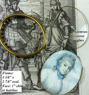 Fine 18th Century English Portrait Miniature, 1" face, Frame has 14k Gold Face Plaque on Brass