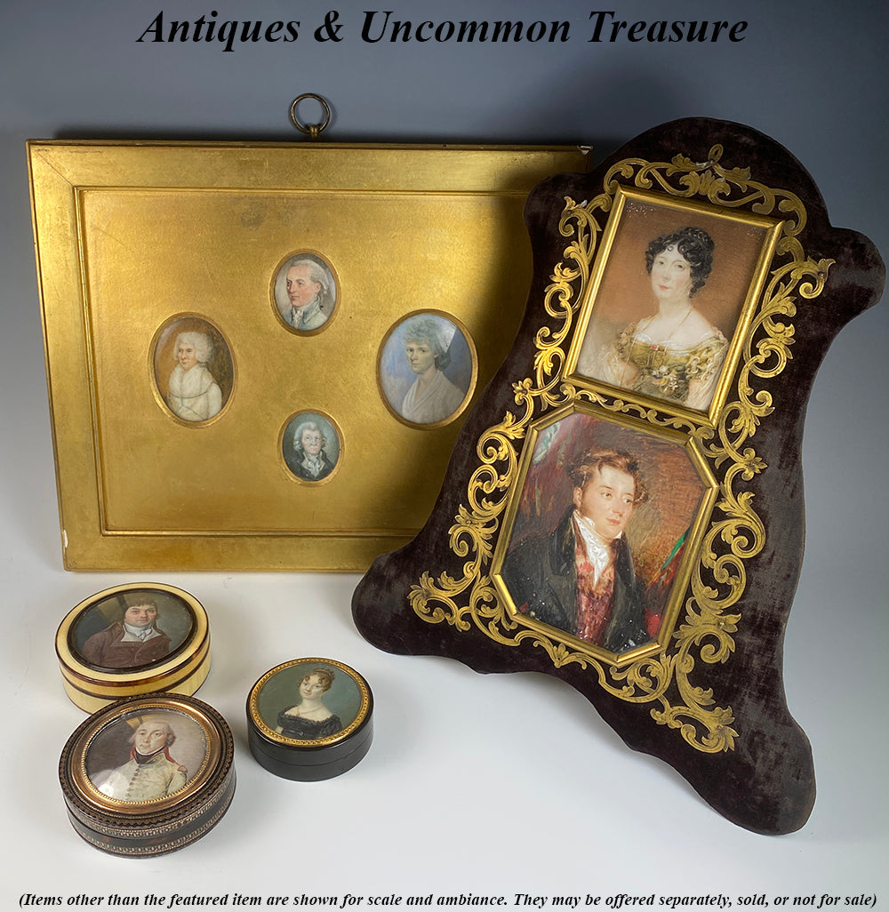 Framed Group of 4 18th Century English Family Portrait Miniatures Mounted in One Frame