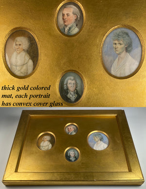 Framed Group of 4 18th Century English Family Portrait Miniatures Mounted in One Frame