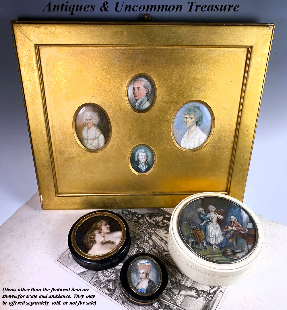 Framed Group of 4 18th Century English Family Portrait Miniatures Mounted in One Frame