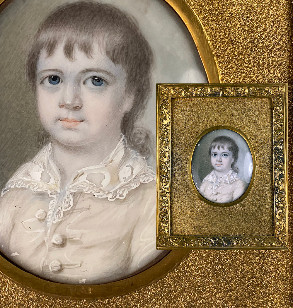 Fine Antique Georgian English Child Portrait Miniature 18k Bracelet Clasp in Unique Frame
