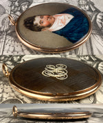 Rare c.1830s French Portrait Miniature, Hair Art with Seed Pearls, 14k Gold Large Frame