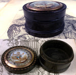 Petit Antique French Snuff or Patch Box, Tortoise Shell with 18k Gold Pique, Portrait Miniature, Diamonds