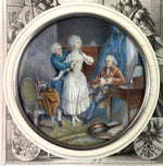 Large 4.5" Antique French Powder or Table Snuff Box in Ivory, Miniature Portrait, "Naughty" Painting