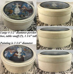 Large 4.5" Antique French Powder or Table Snuff Box in Ivory, Miniature Portrait, "Naughty" Painting