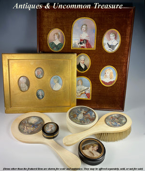 Large 4.5" Antique French Powder or Table Snuff Box in Ivory, Miniature Portrait, "Naughty" Painting